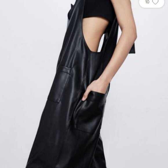 NEW ZARA S Jackie Faux Leather Jumpsuit Bloggers Favorite Crop Black Reversible - Picture 6 of 15
